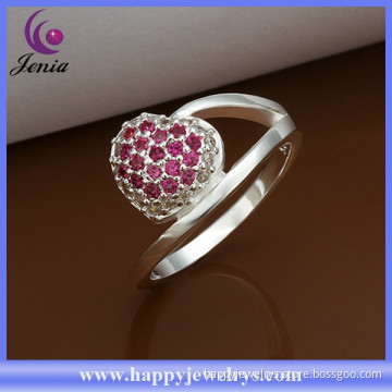 Heart charm design ring red zricon factory direct price 925 sun silver ring (CR315)